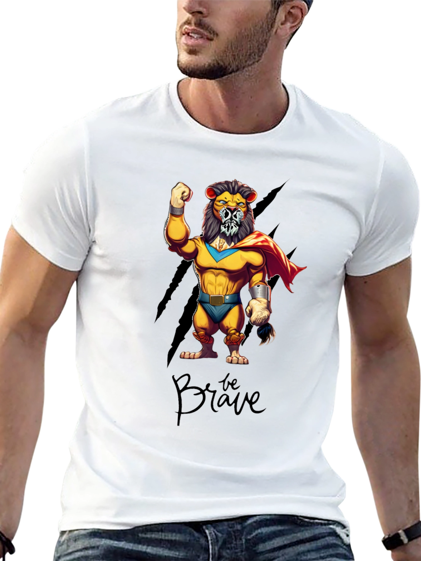 Be Brave Lion Superhero Graphic T-Shirt