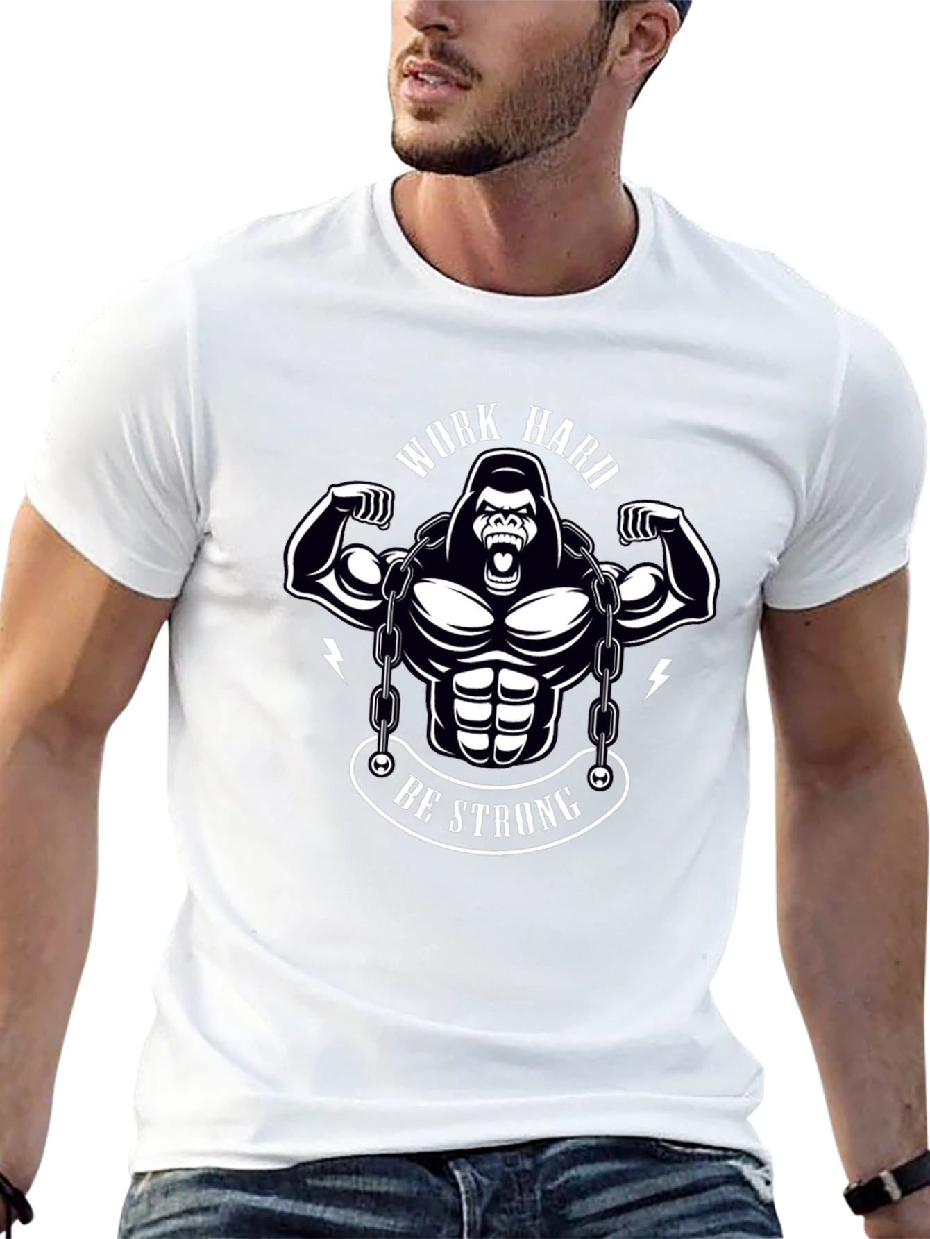 Work Hard Be Strong Gorilla Graphic T-Shirt
