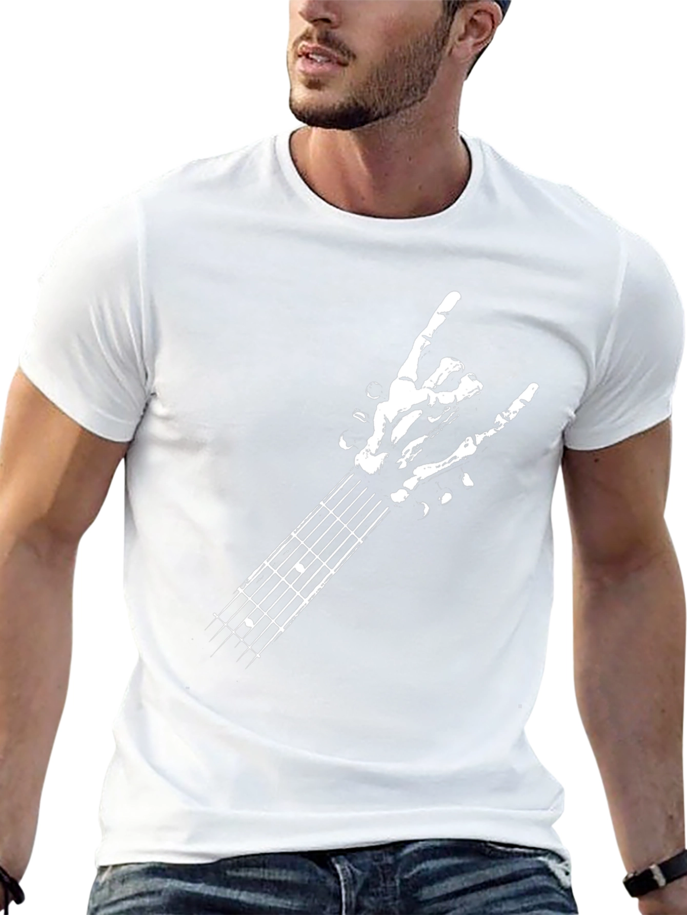 Rock On Skeleton Hand Guitar T-Shirt - Black