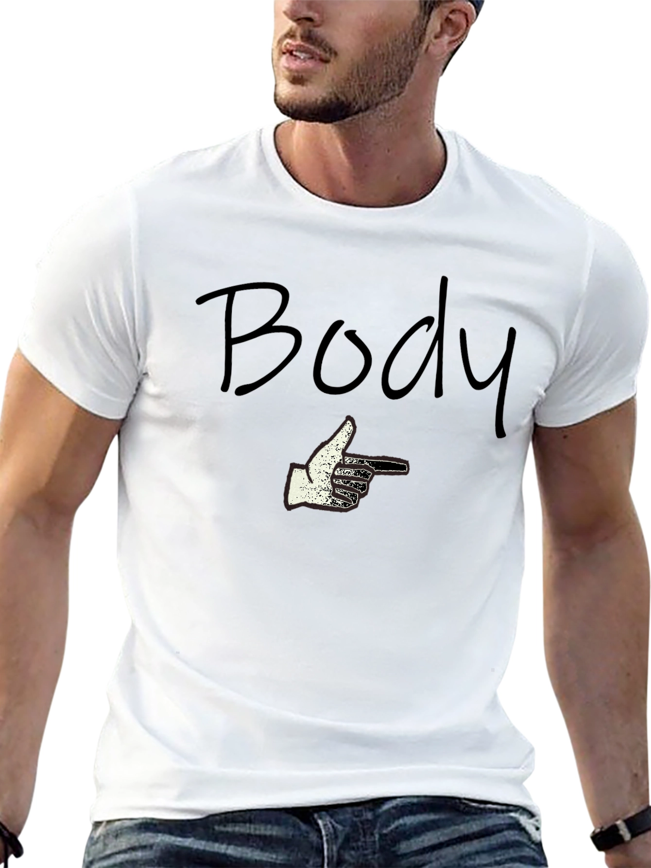 Humorous Body Pointing Graphic T-Shirt