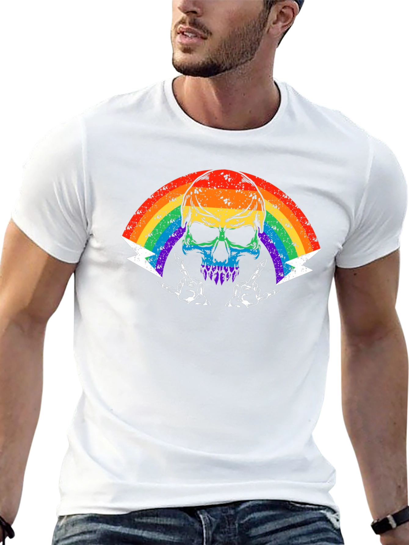 Rainbow Skull Graphic Tee - Rock On!
