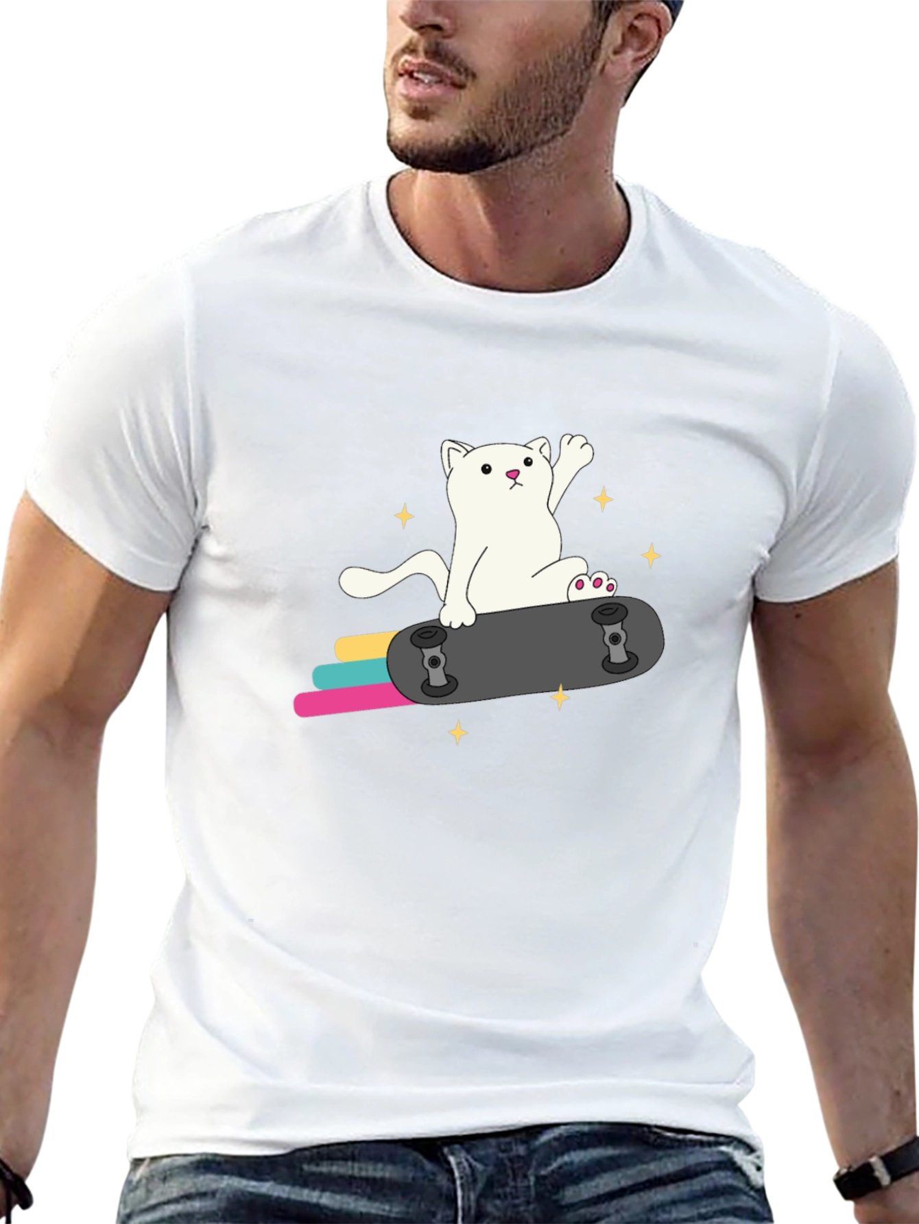 Cool Cat Skateboard Graphic Tee - Black