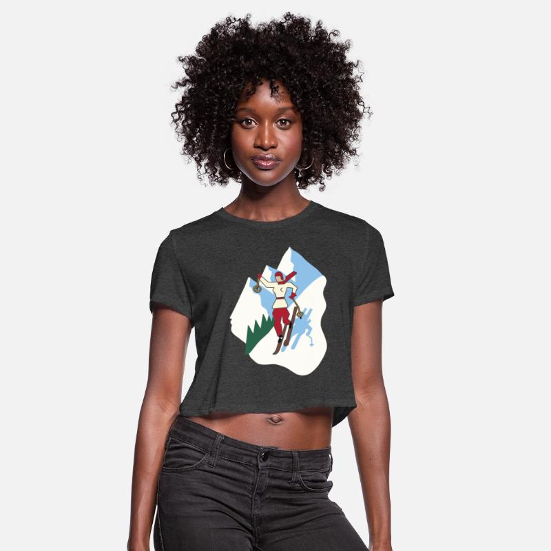 Vintage Style Art Deco Ski Girl on Mountain