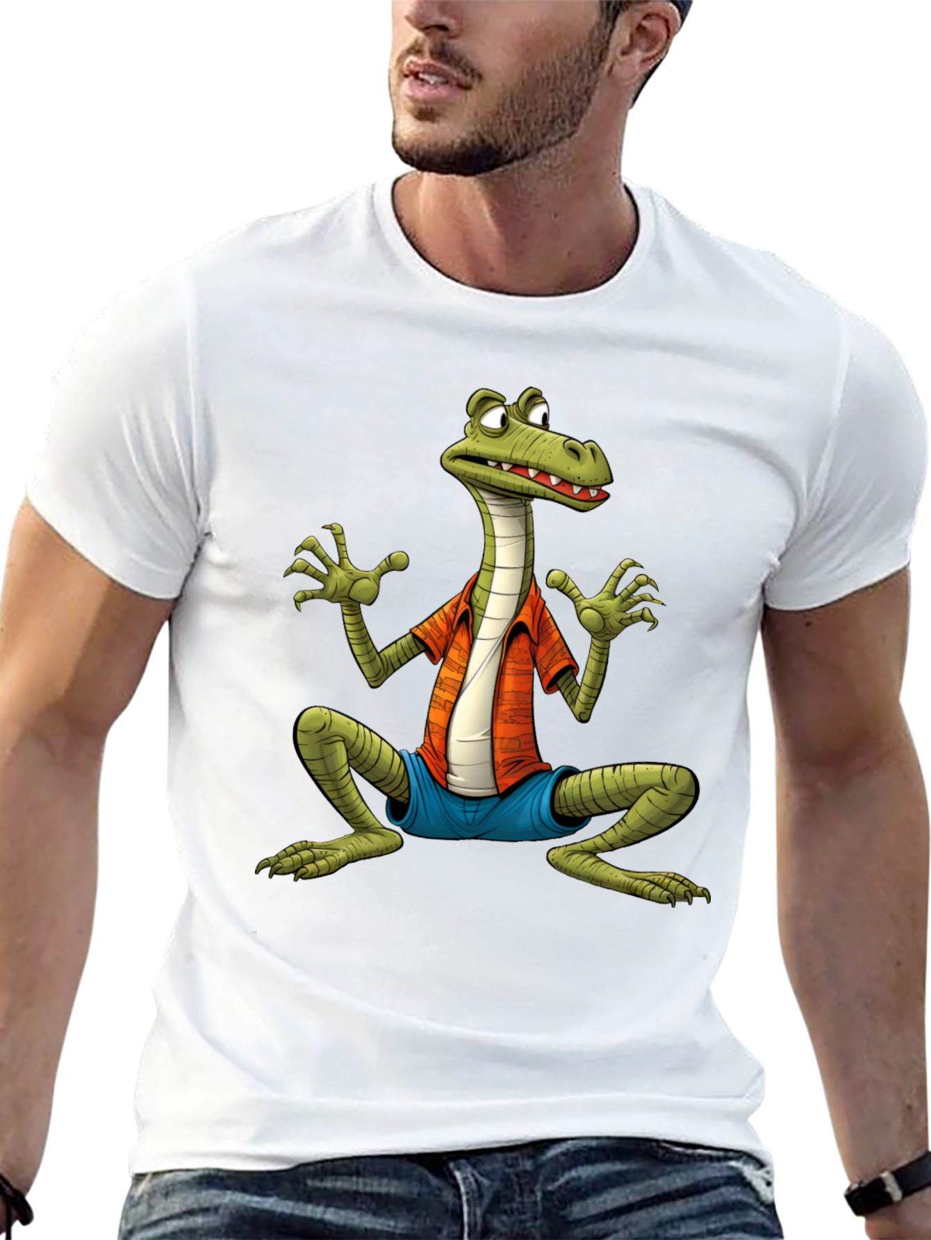 Cartoon Lizard Graphic Tee - Black
