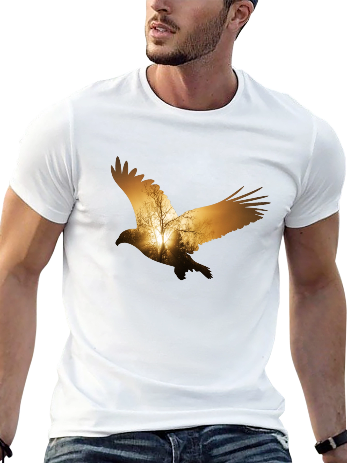Eagle Sunset Graphic Print Black T-Shirt