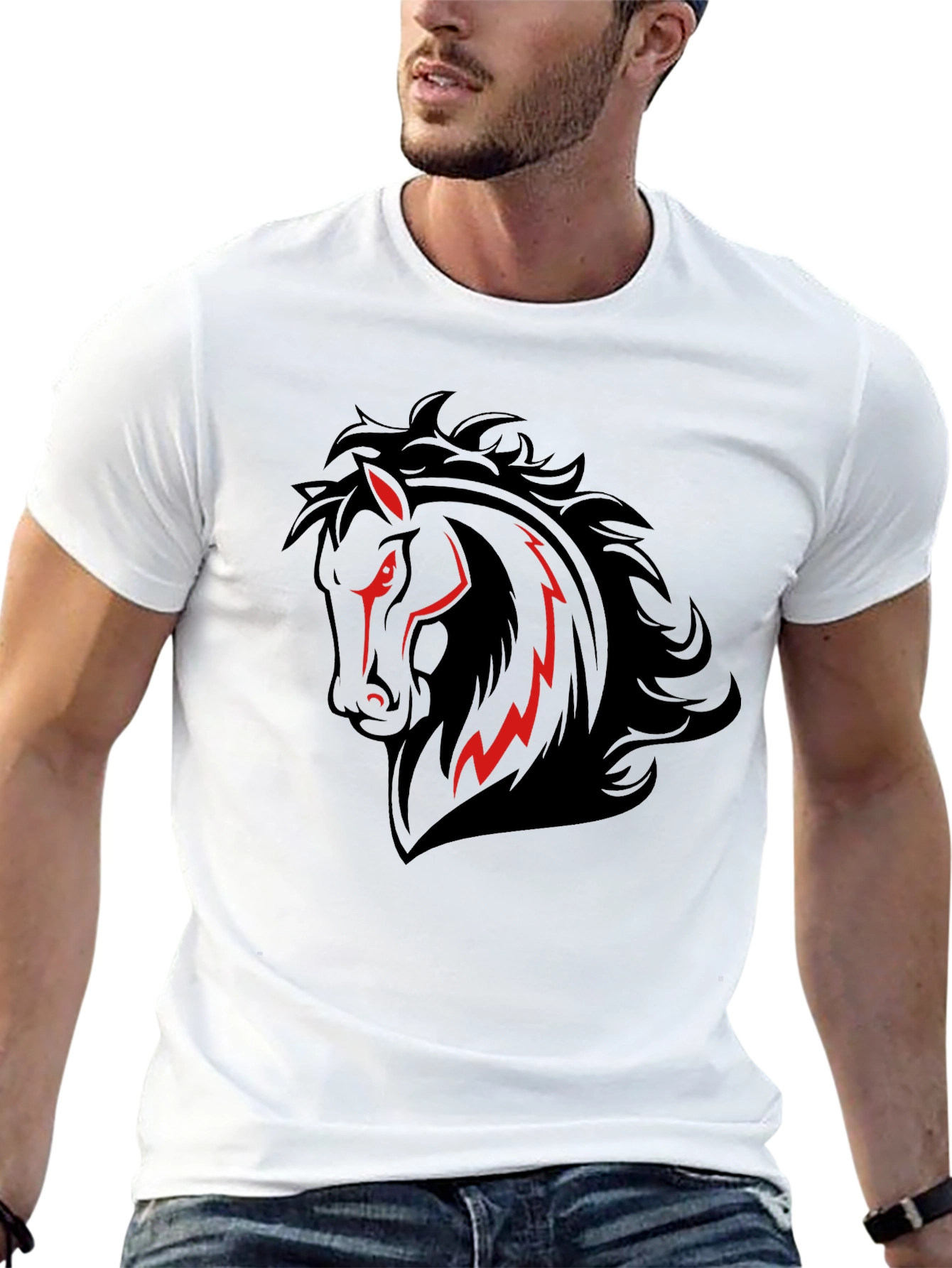 Bold Horse Graphic Tee - Black Cotton T-Shirt