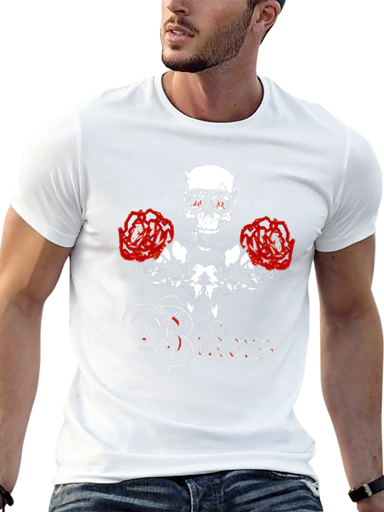 Skull & Roses Bikers Graphic T-Shirt