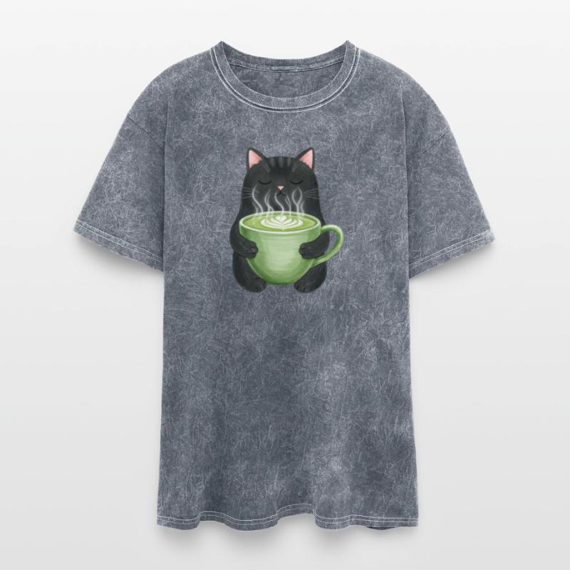 Whimsical Cat with Green Latte