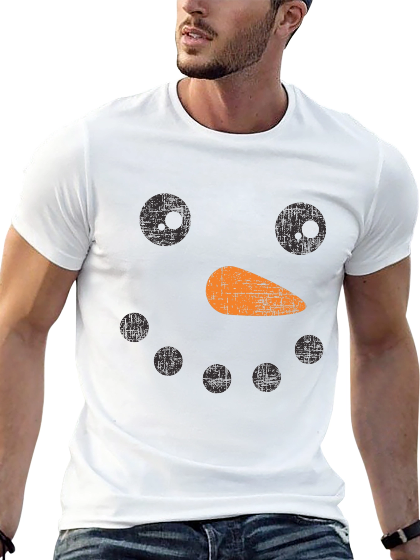 Festive Snowman Face Graphic Tee - Holiday Fun