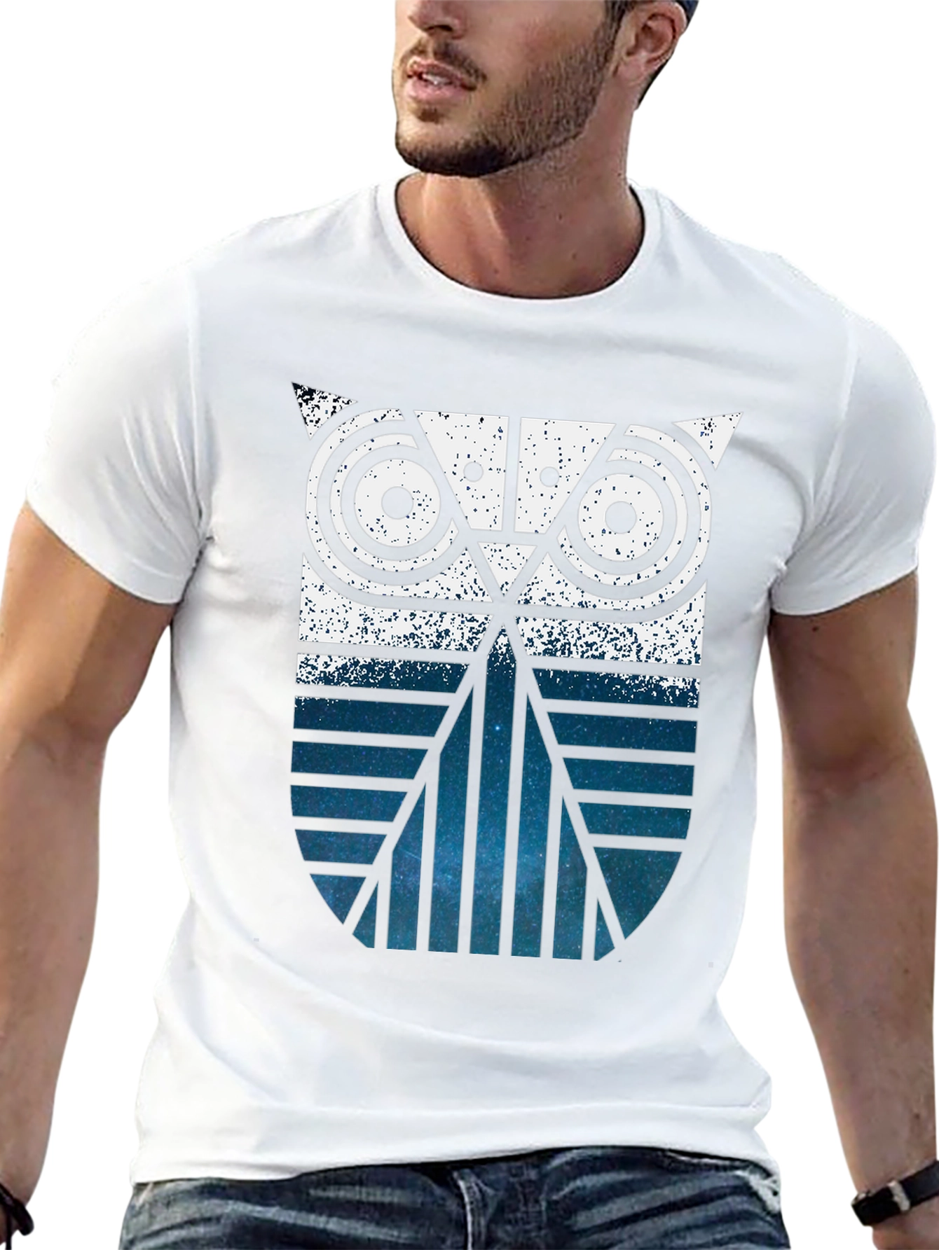 Geometric Owl Graphic Print Black T-Shirt