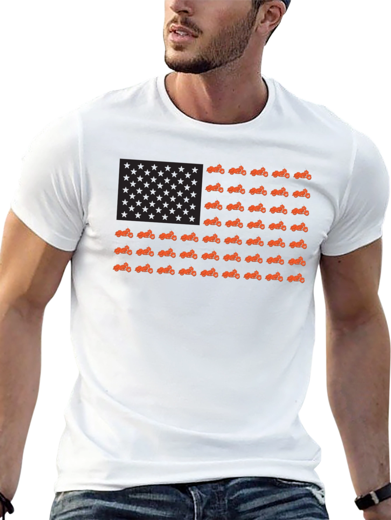 Motorcycle American Flag Black T-Shirt