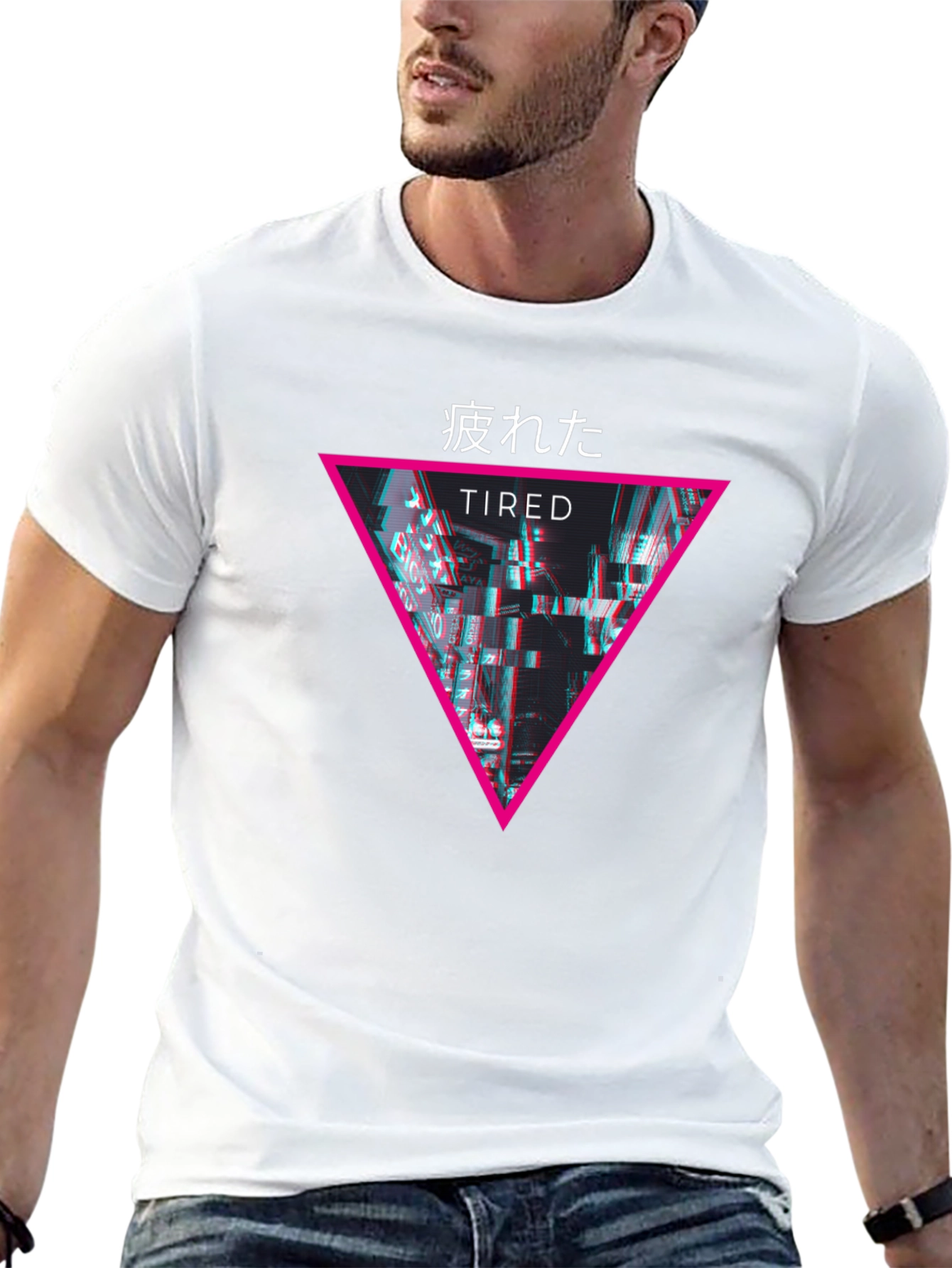 Tired Glitch Aesthetic Black T-Shirt