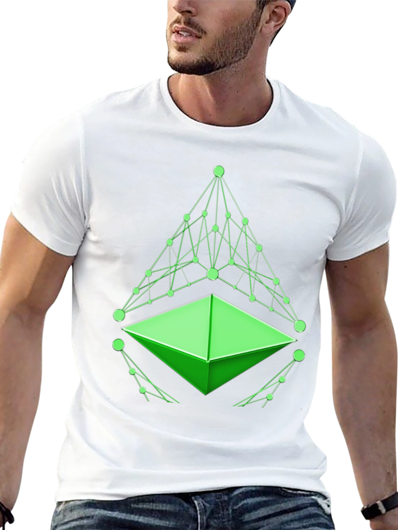 Geometric Green Design Black T-Shirt