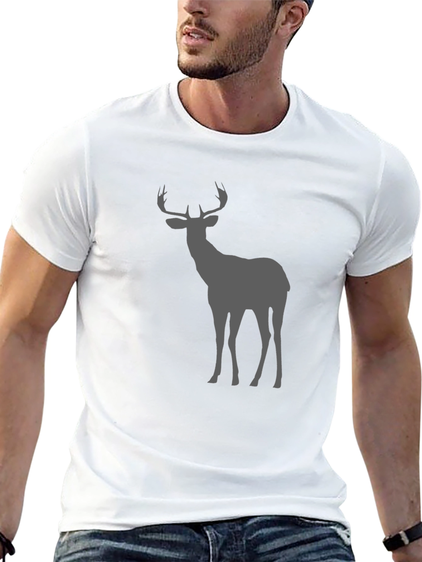 Mens Black Deer Graphic Tee - Nature Inspired Style