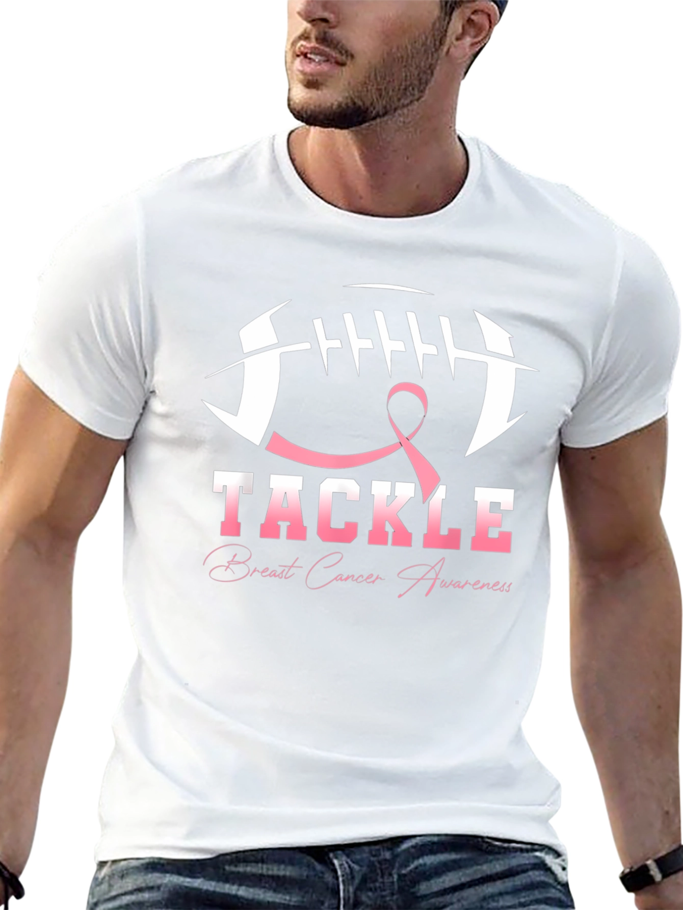 Tackle Breast Cancer Awareness Black T-Shirt