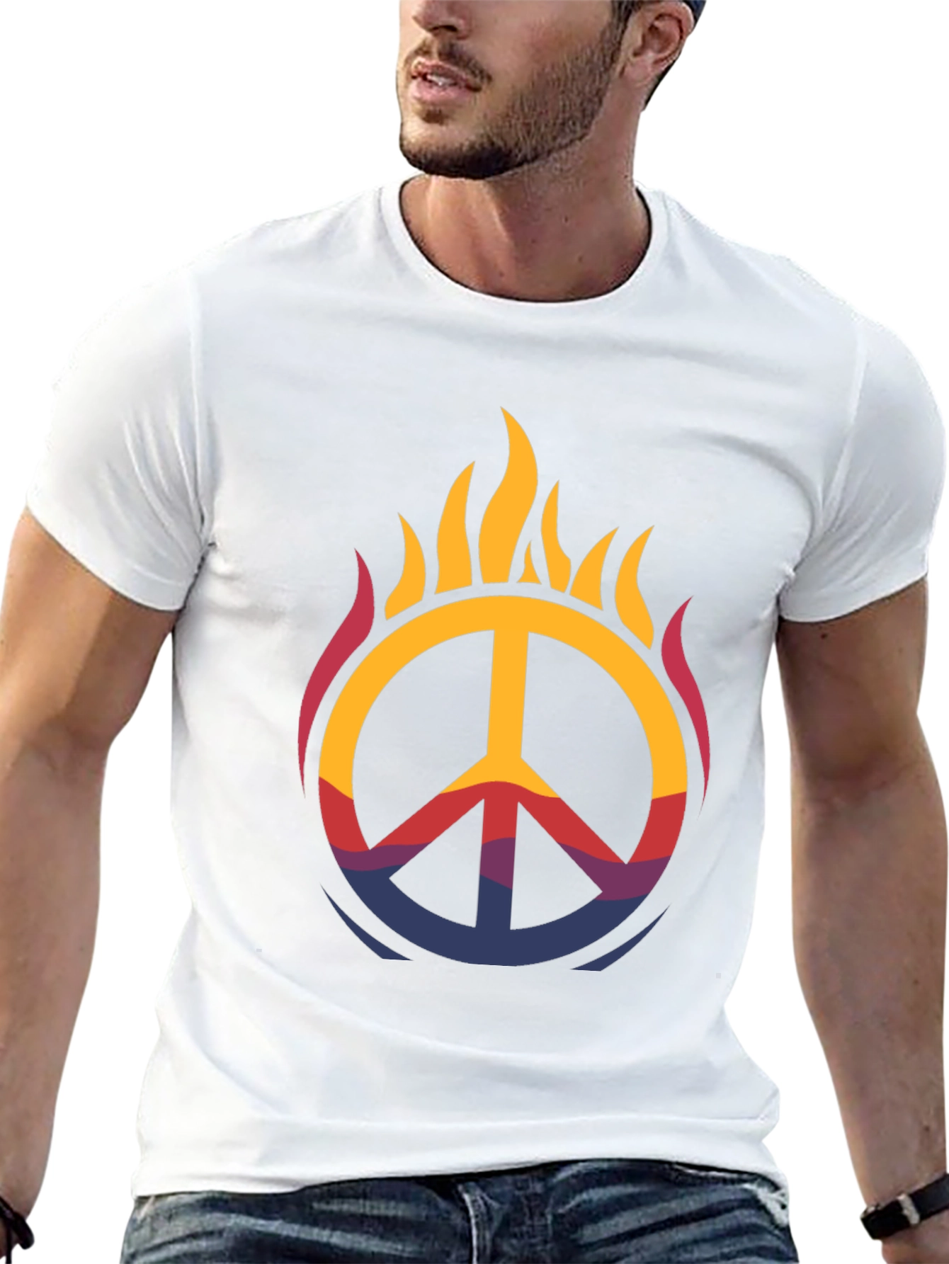 Flaming Peace Sign Graphic Tee - Black