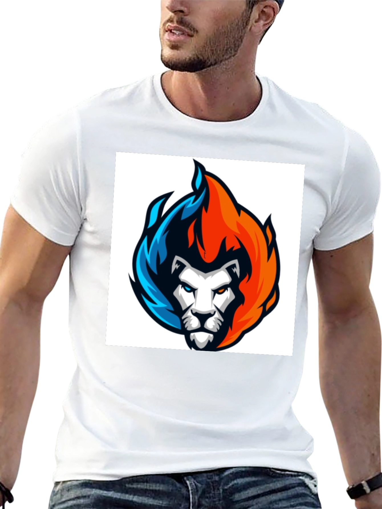 Fiery Lion Graphic Tee - Black Cotton Blend