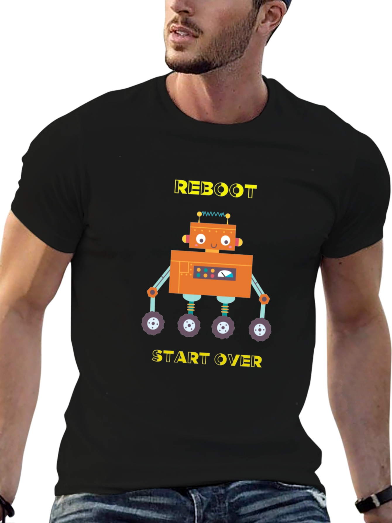 Reboot Start Over Robot Graphic T-Shirt