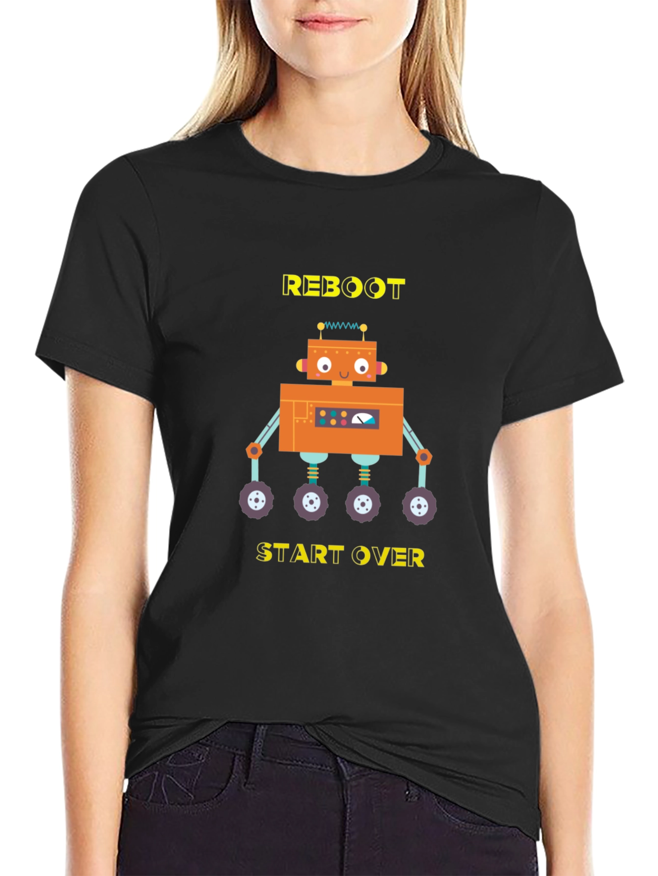Reboot Start Over Robot Graphic T-Shirt