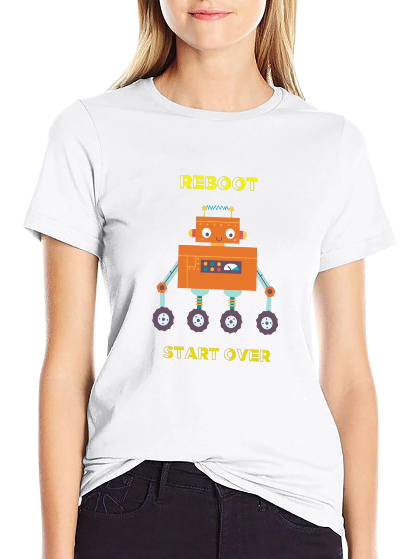 Reboot Start Over Robot Graphic T-Shirt