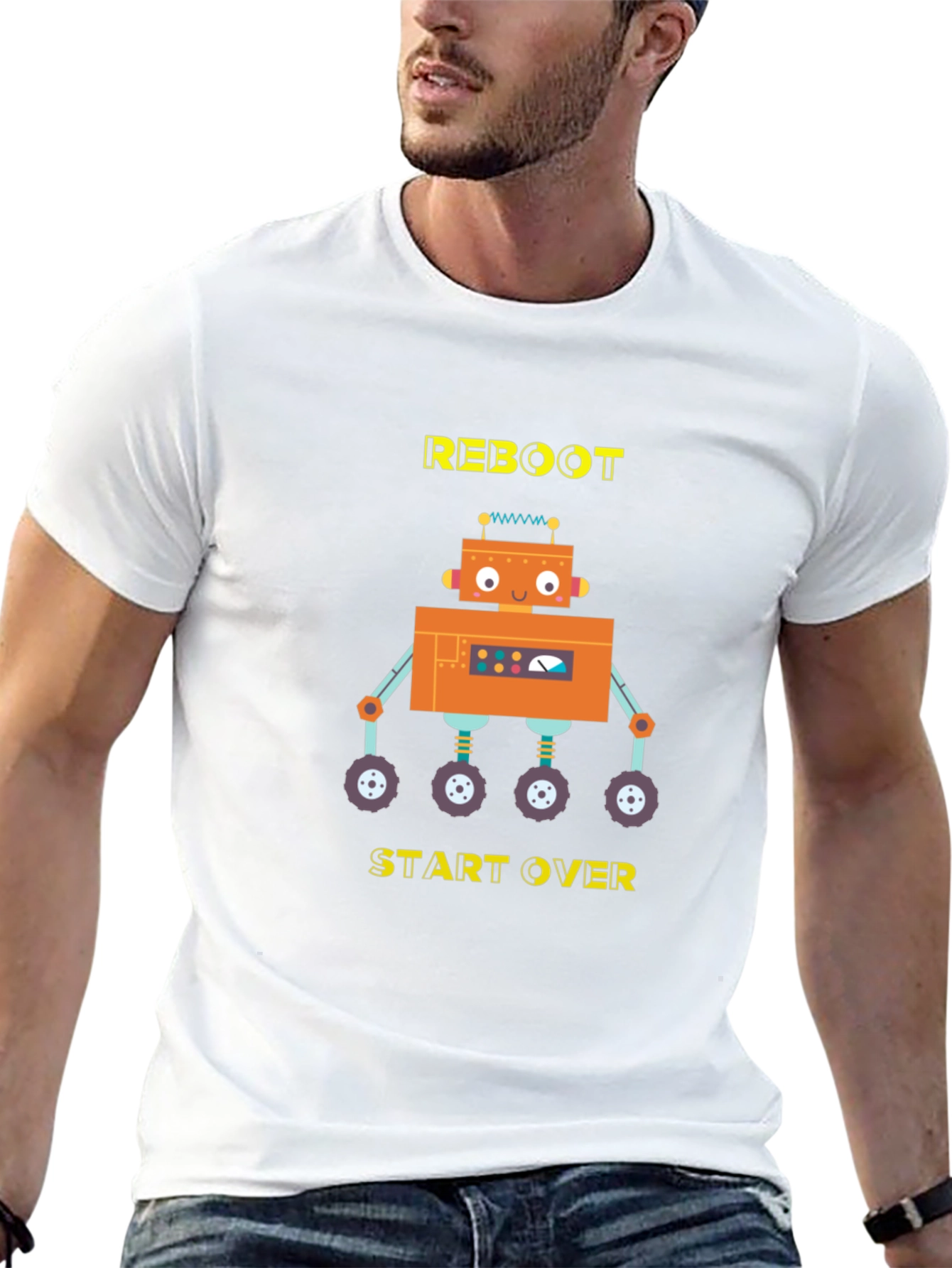 Reboot Start Over Robot Graphic T-Shirt