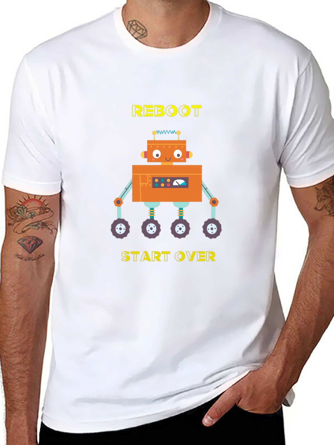 Reboot Start Over Robot Graphic T-Shirt