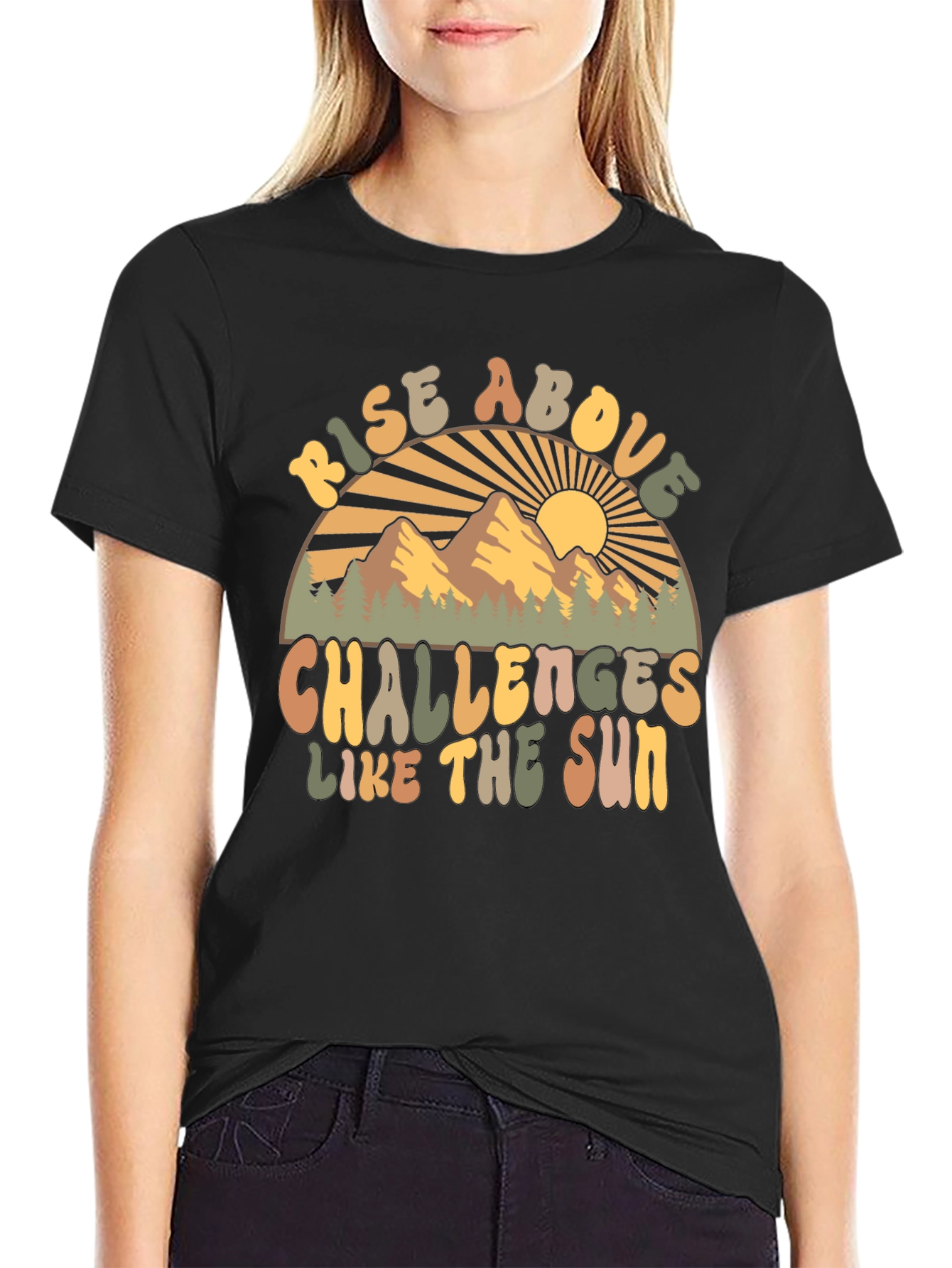 Rise Above Challenges Retro Graphic T-Shirt