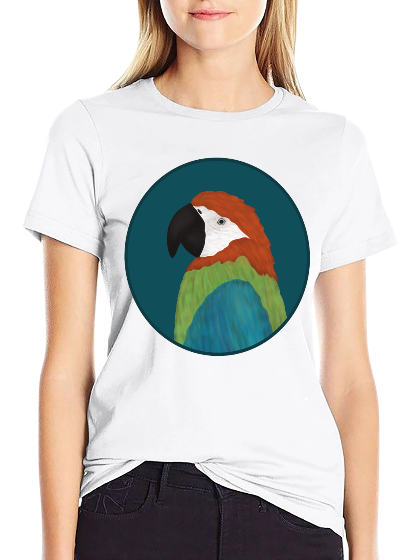 Parrot Graphic Black T-Shirt - Tropical Bird Tee