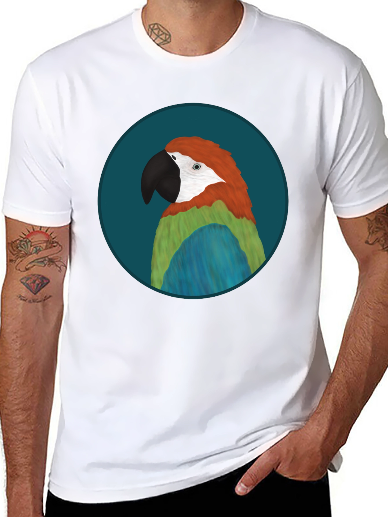 Parrot Graphic Black T-Shirt - Tropical Bird Tee
