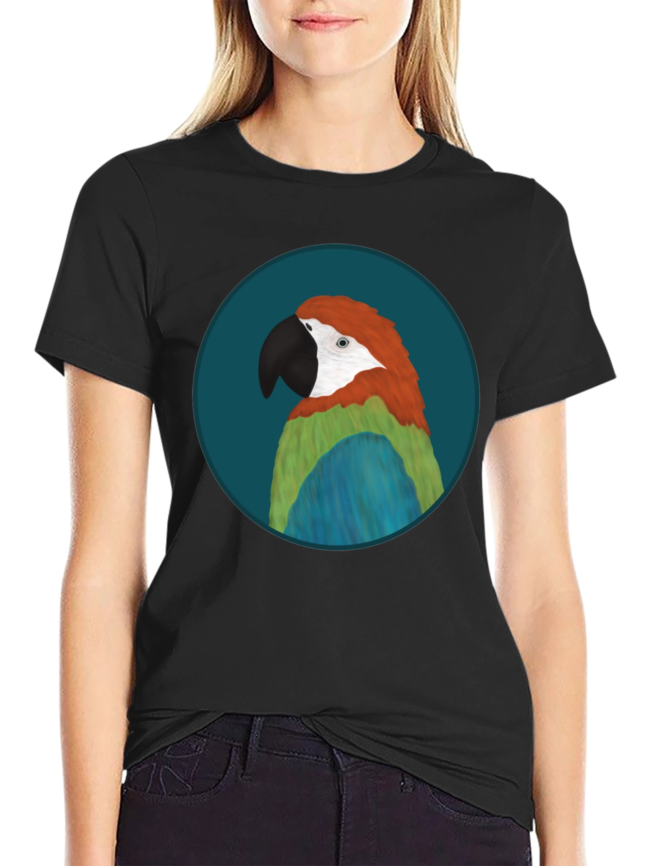 Parrot Graphic Black T-Shirt - Tropical Bird Tee