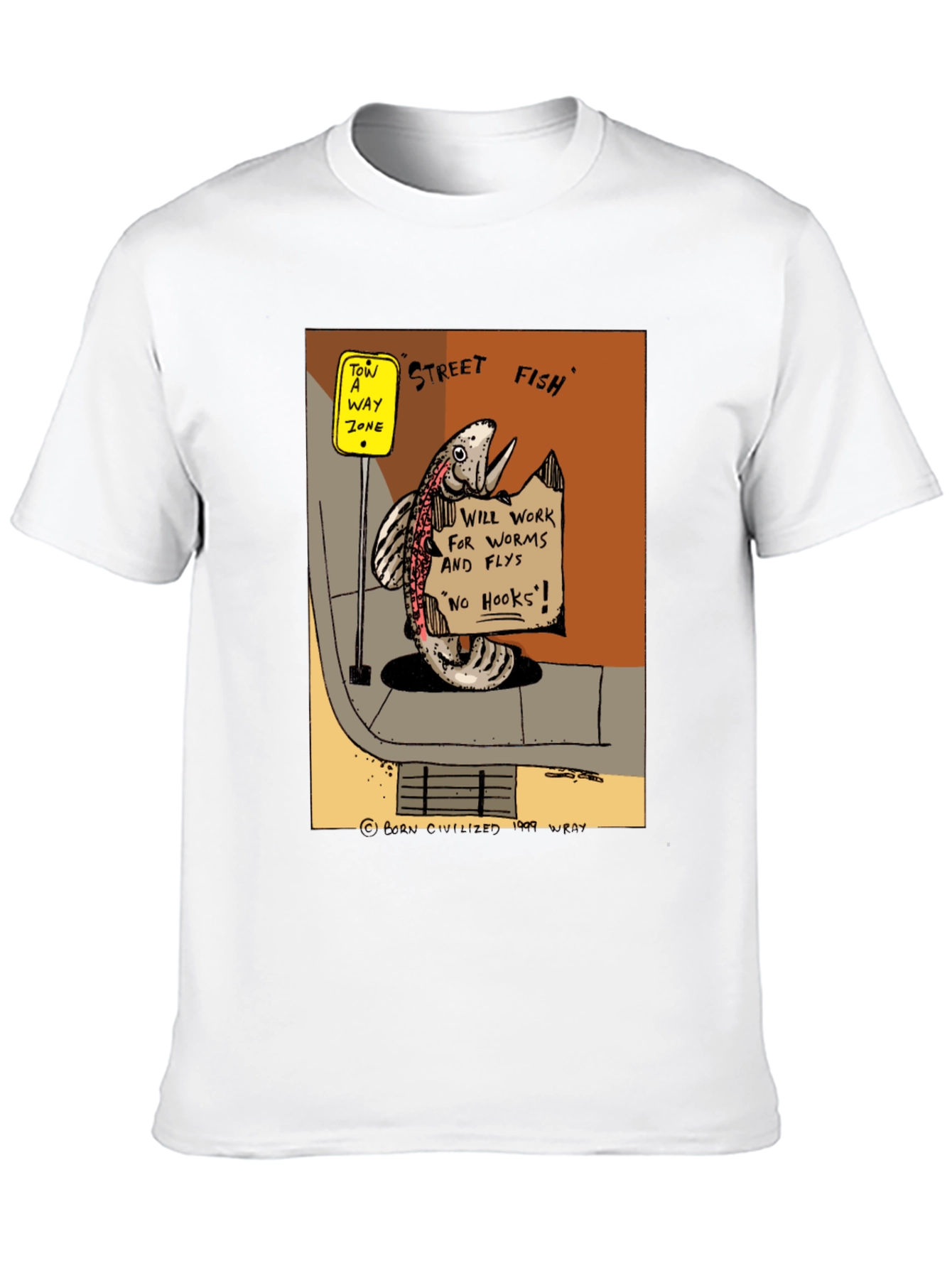 Street Fish Cartoon T-Shirt - Worms & Flies
