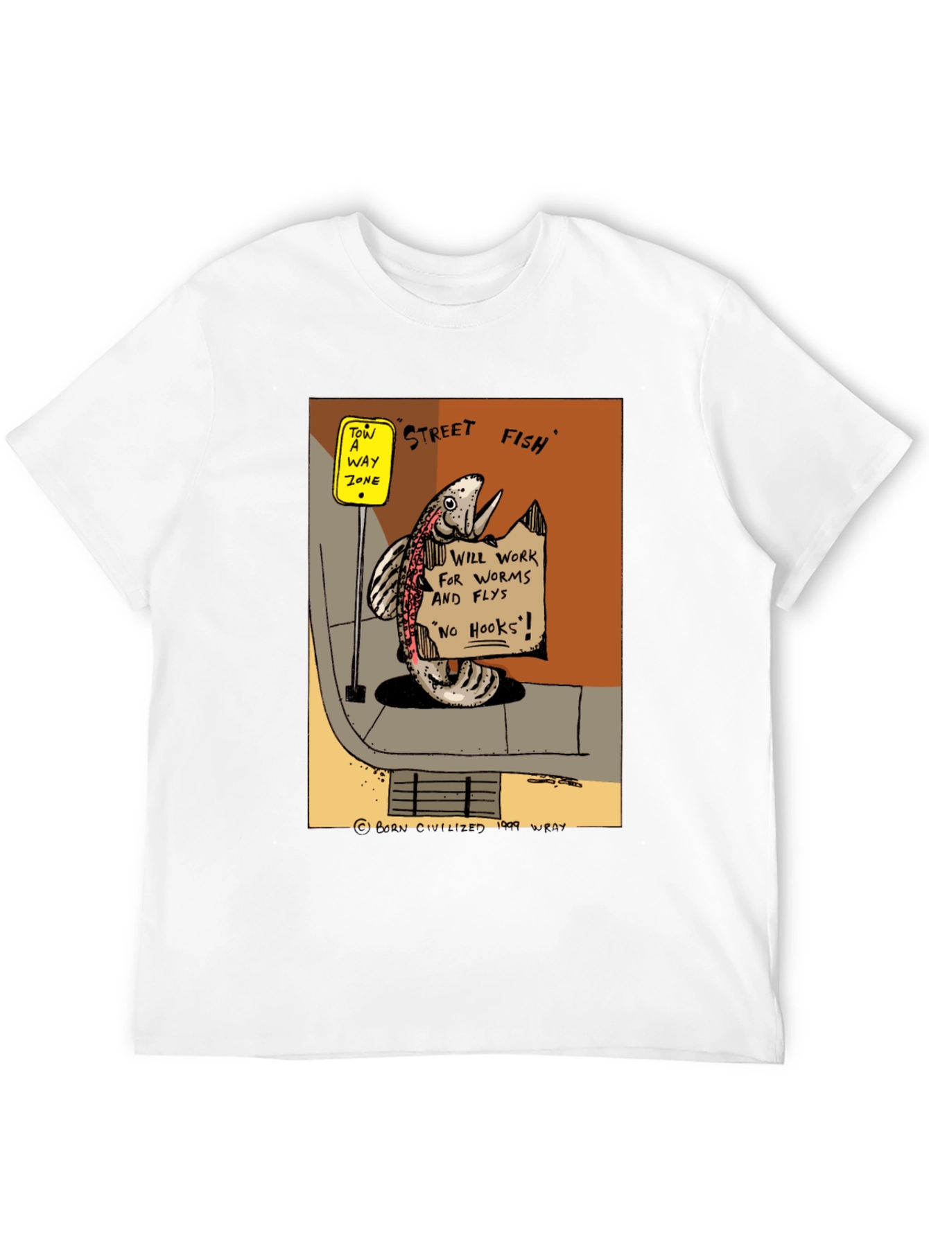Street Fish Cartoon T-Shirt - Worms & Flies