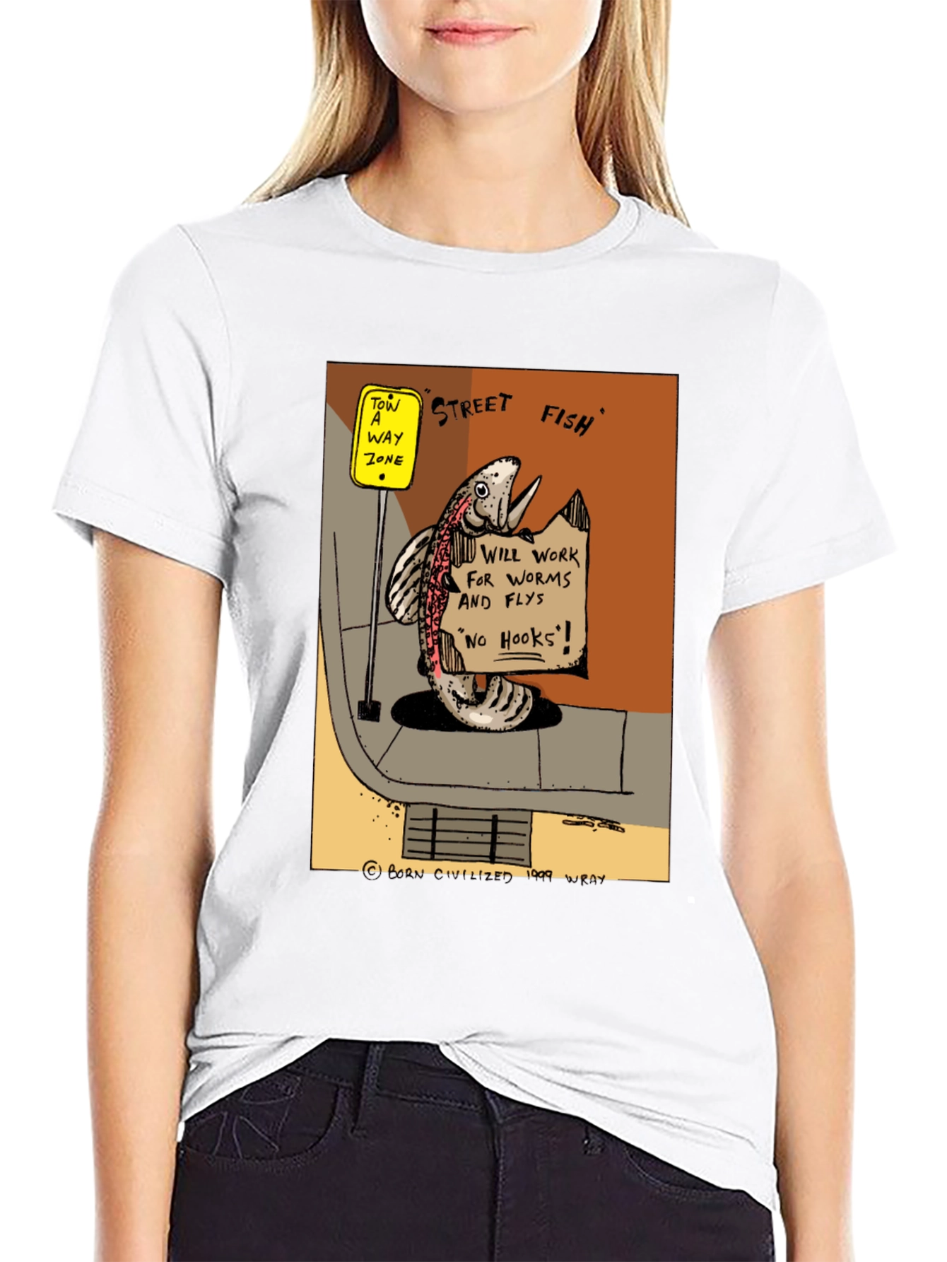 Street Fish Cartoon T-Shirt - Worms & Flies