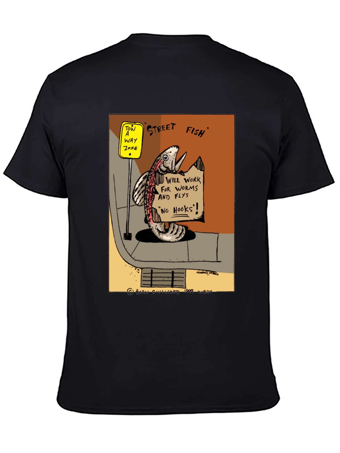 Street Fish Cartoon T-Shirt - Worms & Flies