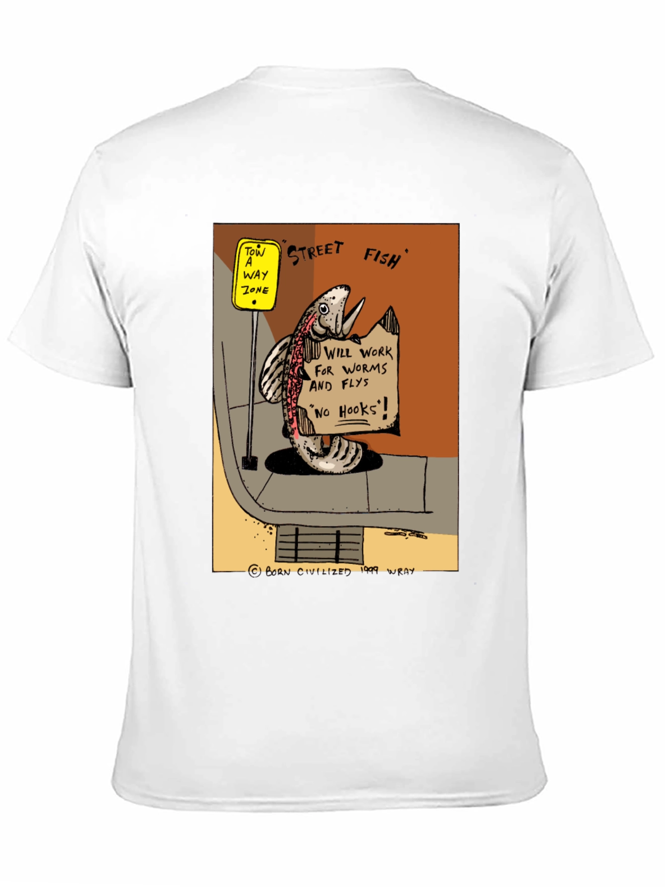 Street Fish Cartoon T-Shirt - Worms & Flies