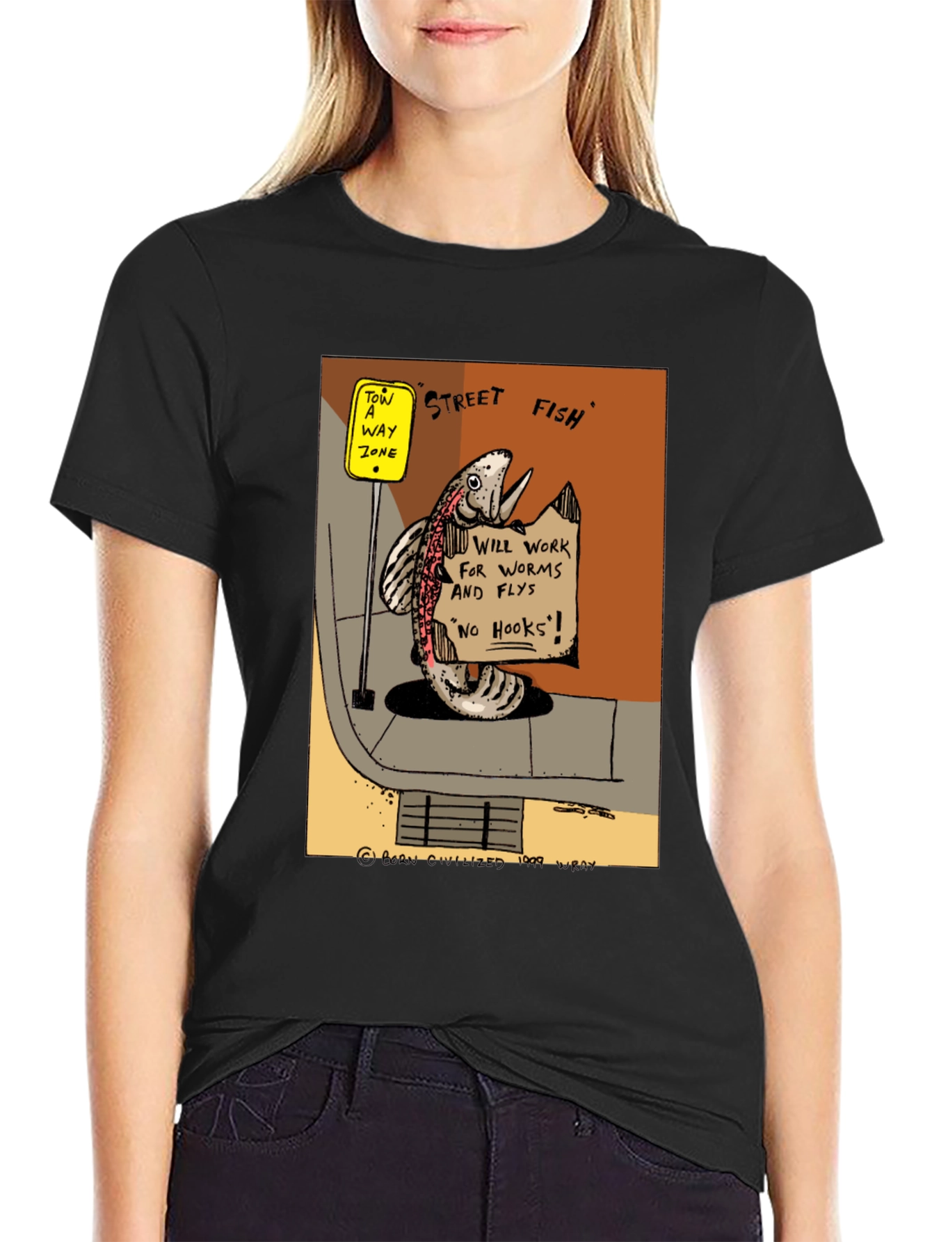 Street Fish Cartoon T-Shirt - Worms & Flies