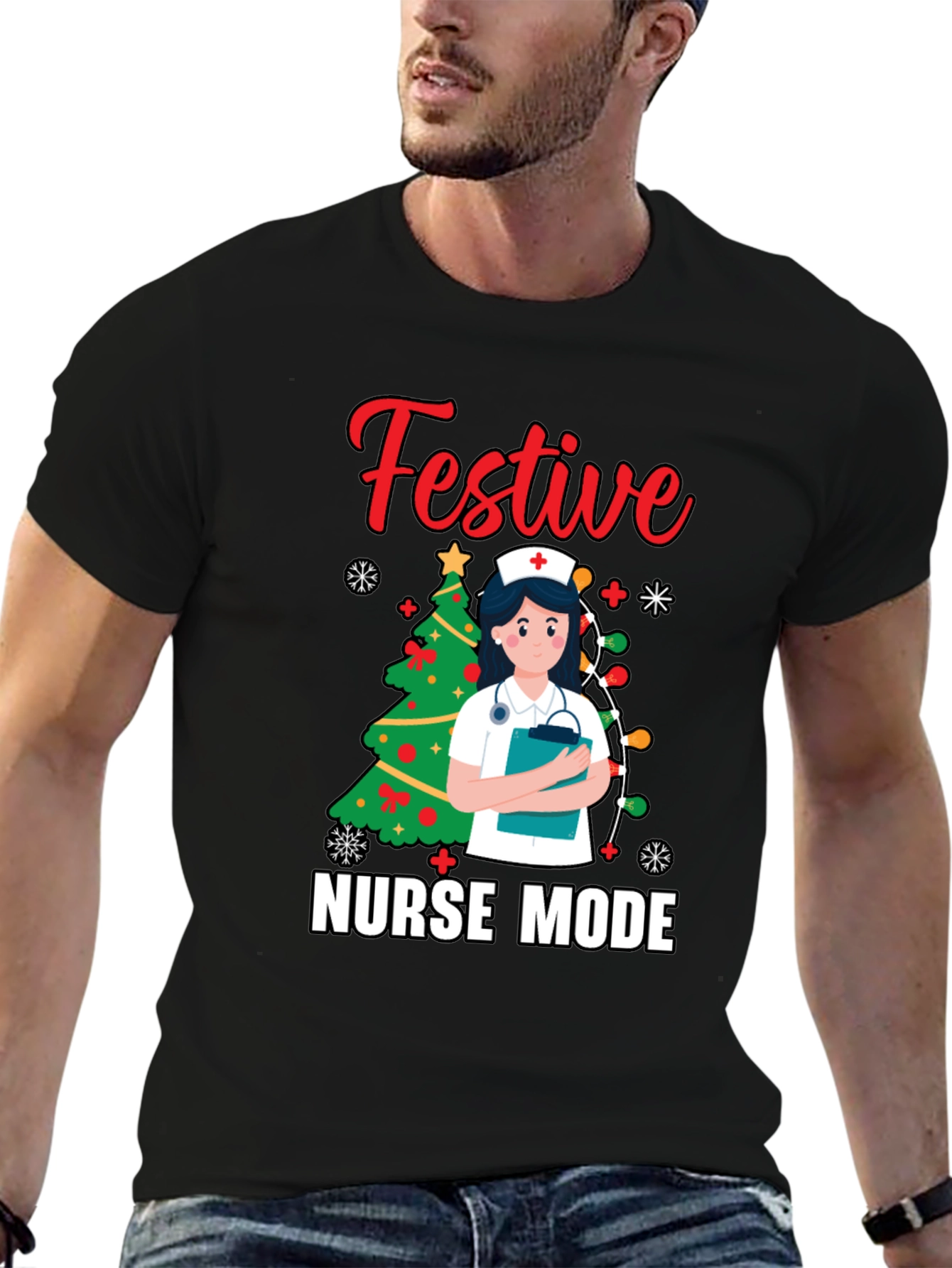 Festive Nurse Mode Holiday T-Shirt