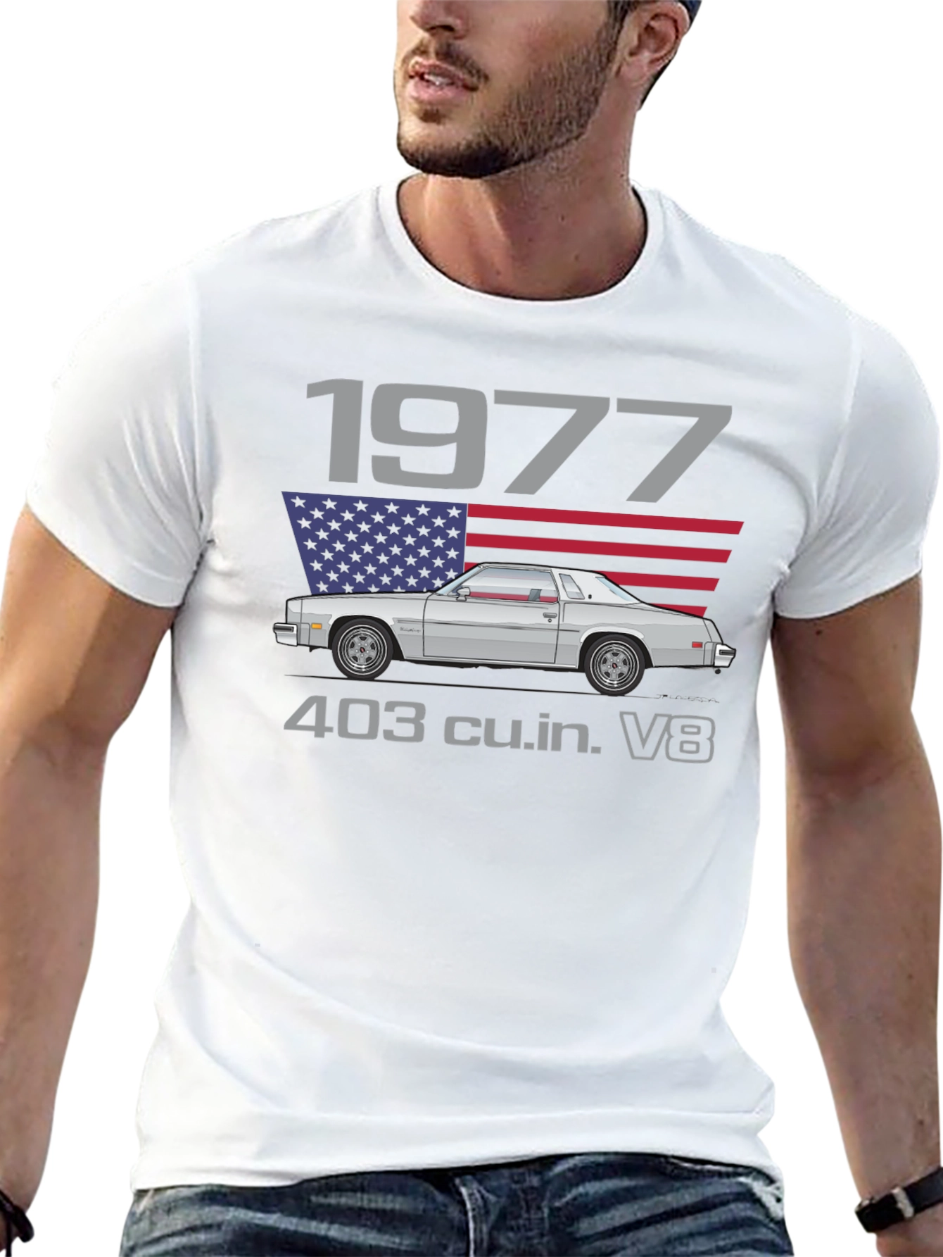 1977 Car Graphic T-Shirt - Classic American V8