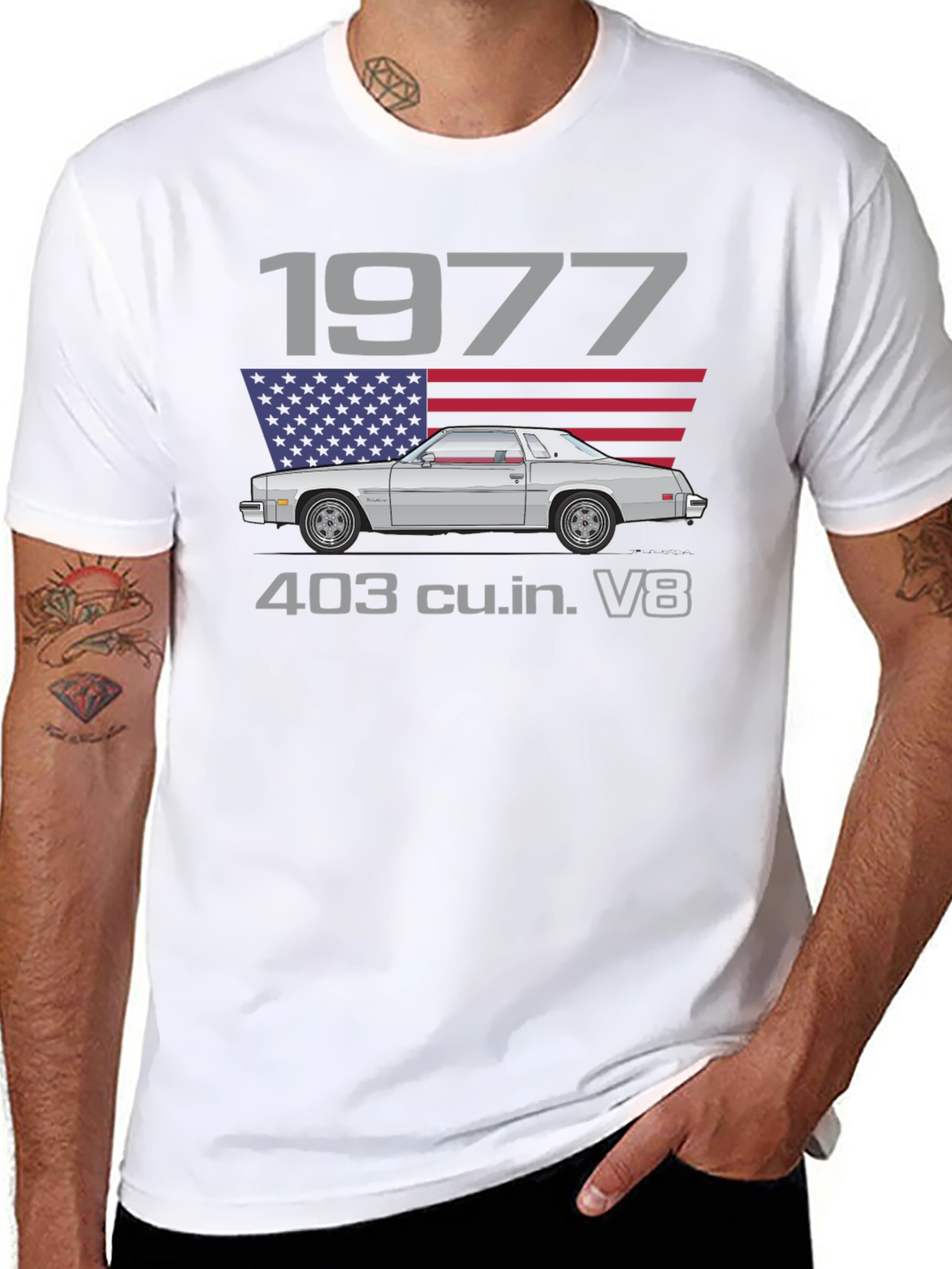 1977 Car Graphic T-Shirt - Classic American V8