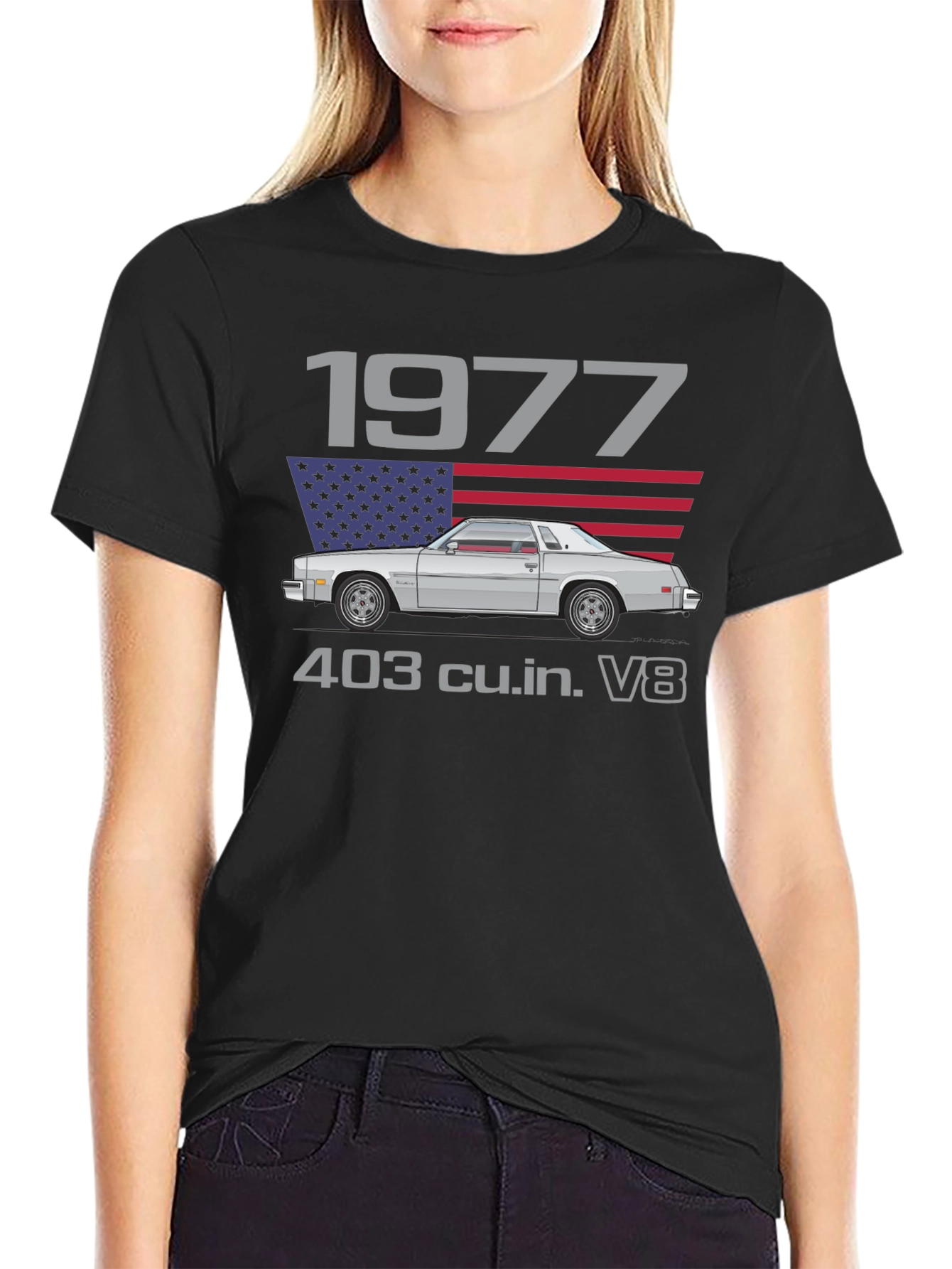1977 Car Graphic T-Shirt - Classic American V8
