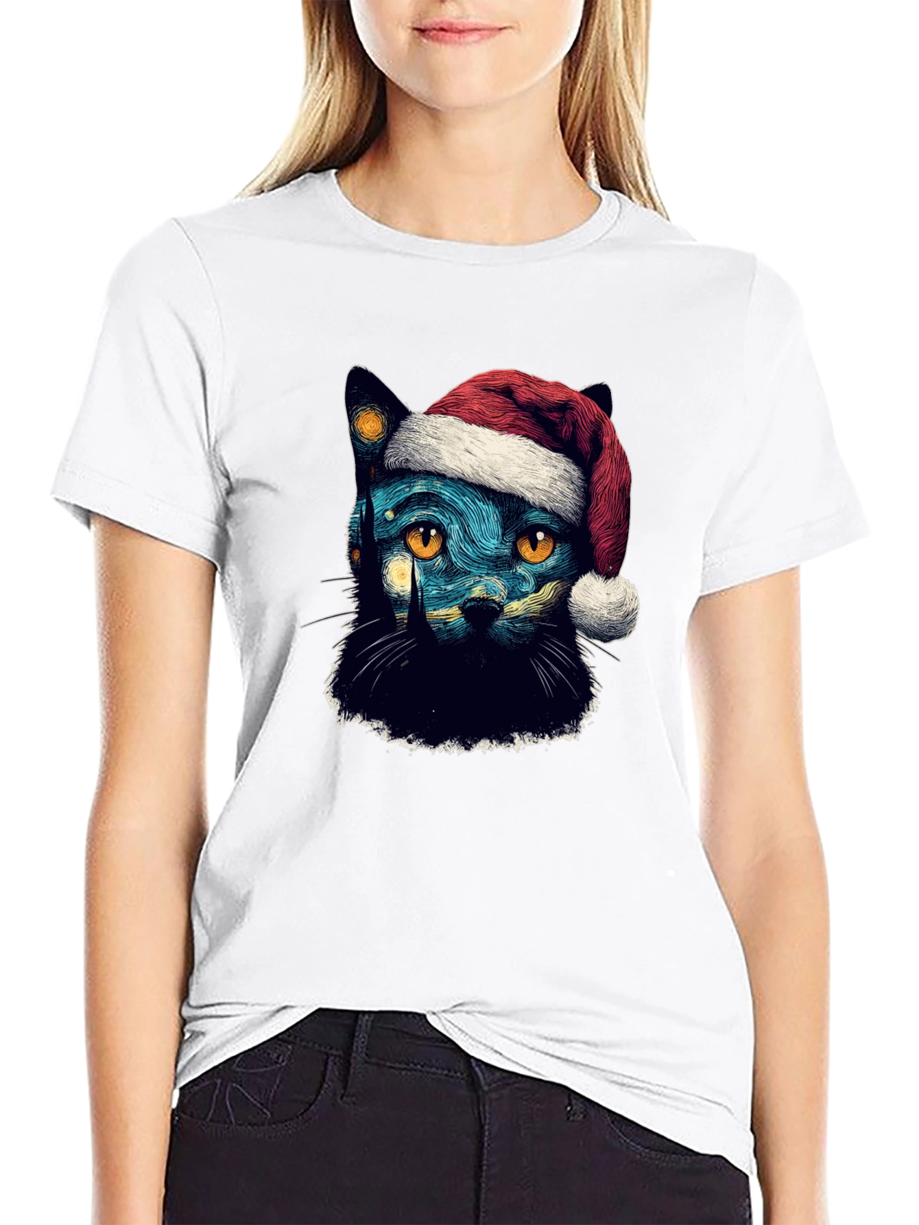 Starry Night Cat Christmas T-Shirt