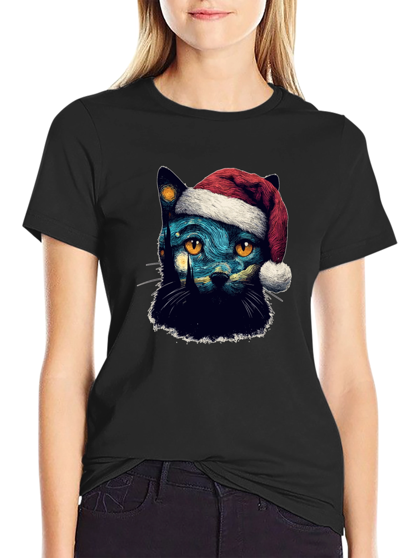 Starry Night Cat Christmas T-Shirt