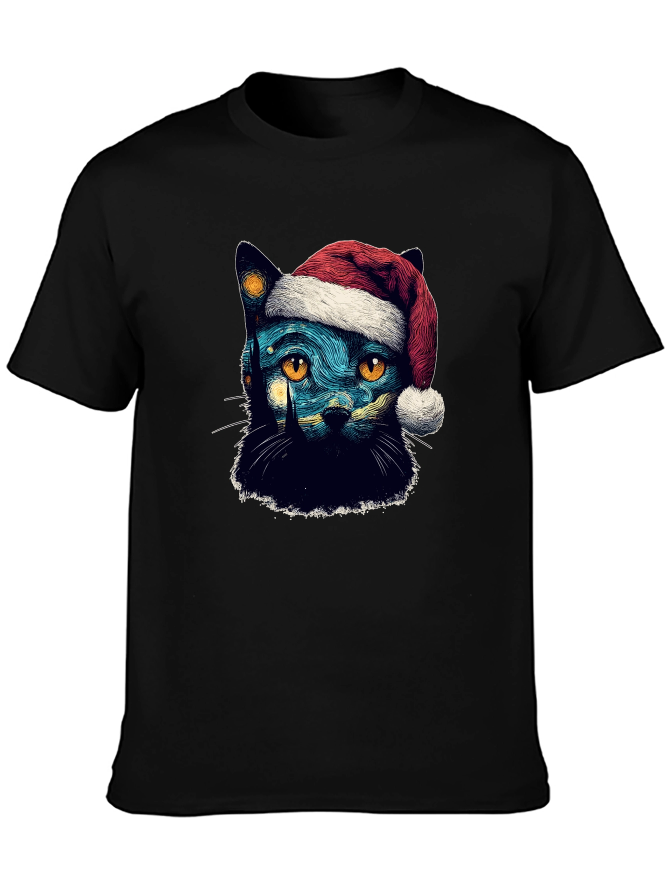 Starry Night Cat Christmas T-Shirt