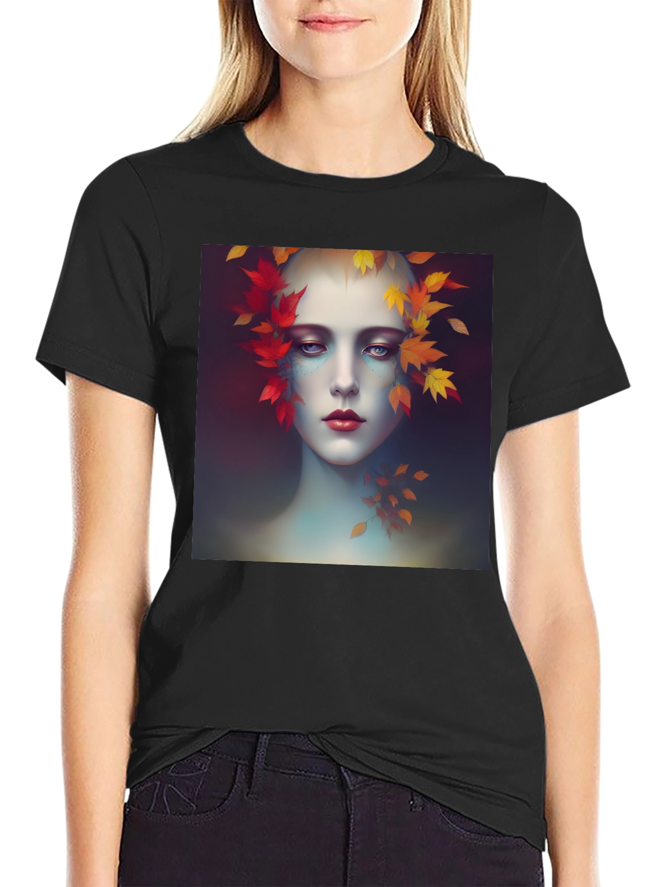 Autumnal Womans Portrait Tee - Black
