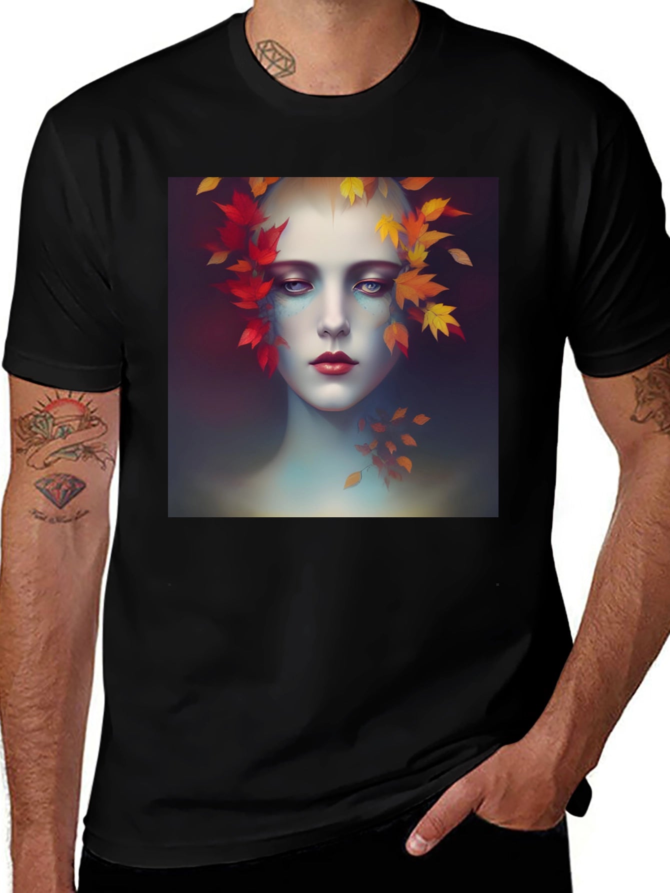 Autumnal Womans Portrait Tee - Black