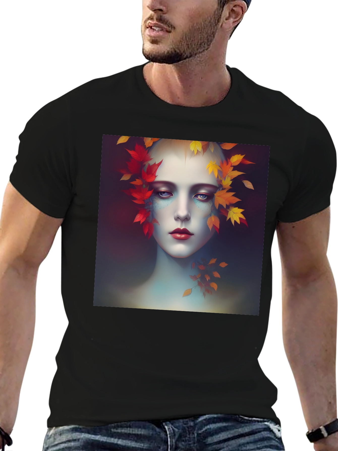 Autumnal Womans Portrait Tee - Black