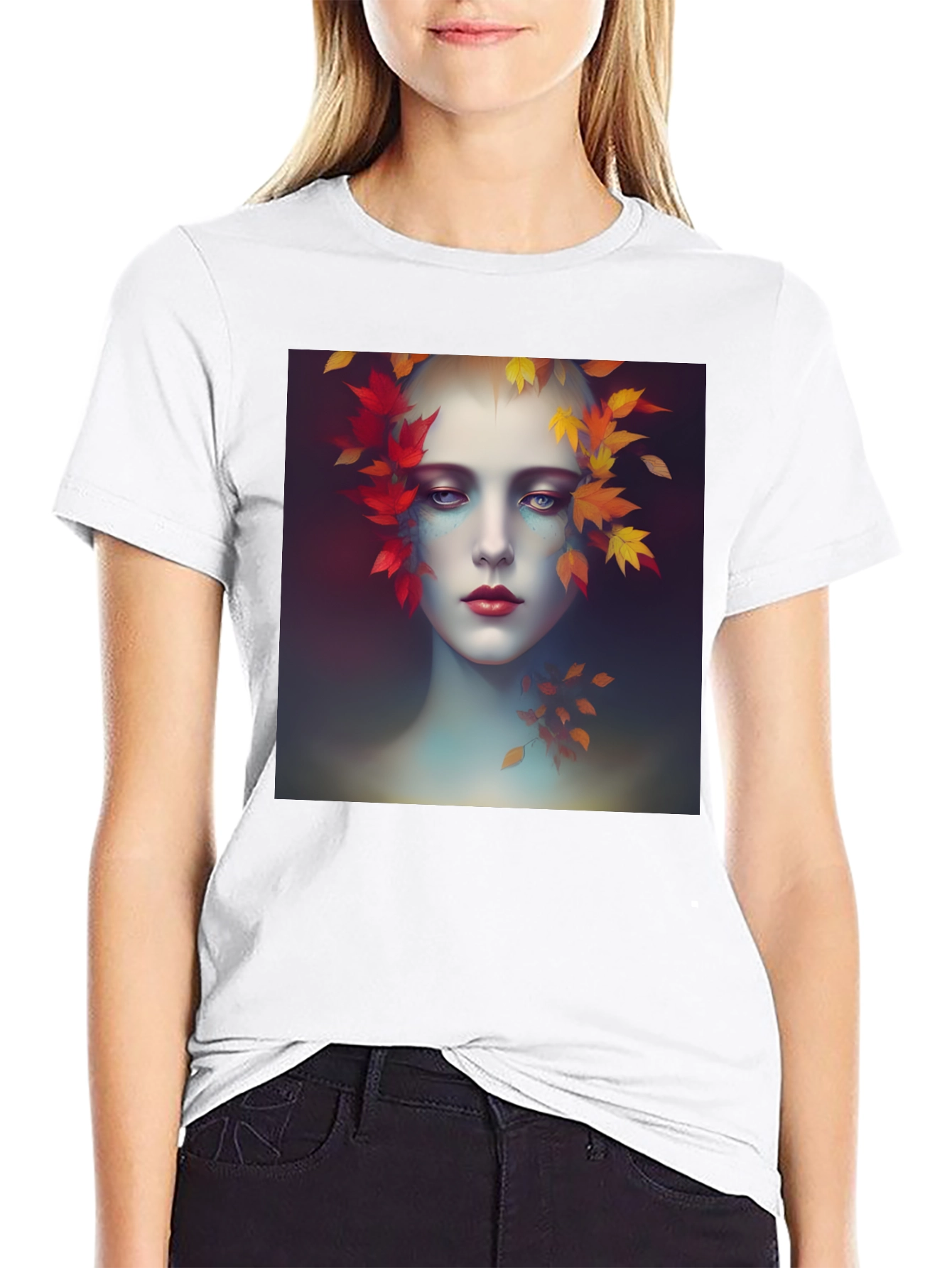 Autumnal Womans Portrait Tee - Black