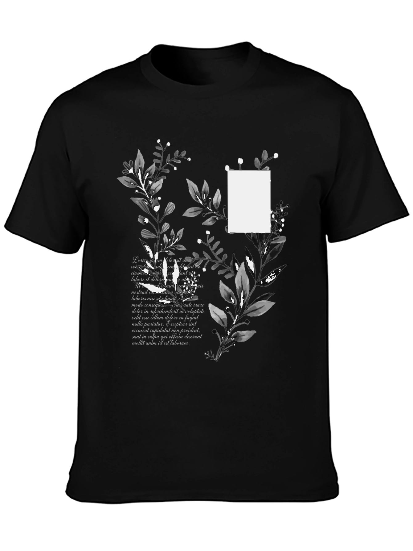 Botanical Script Mens Black T-Shirt