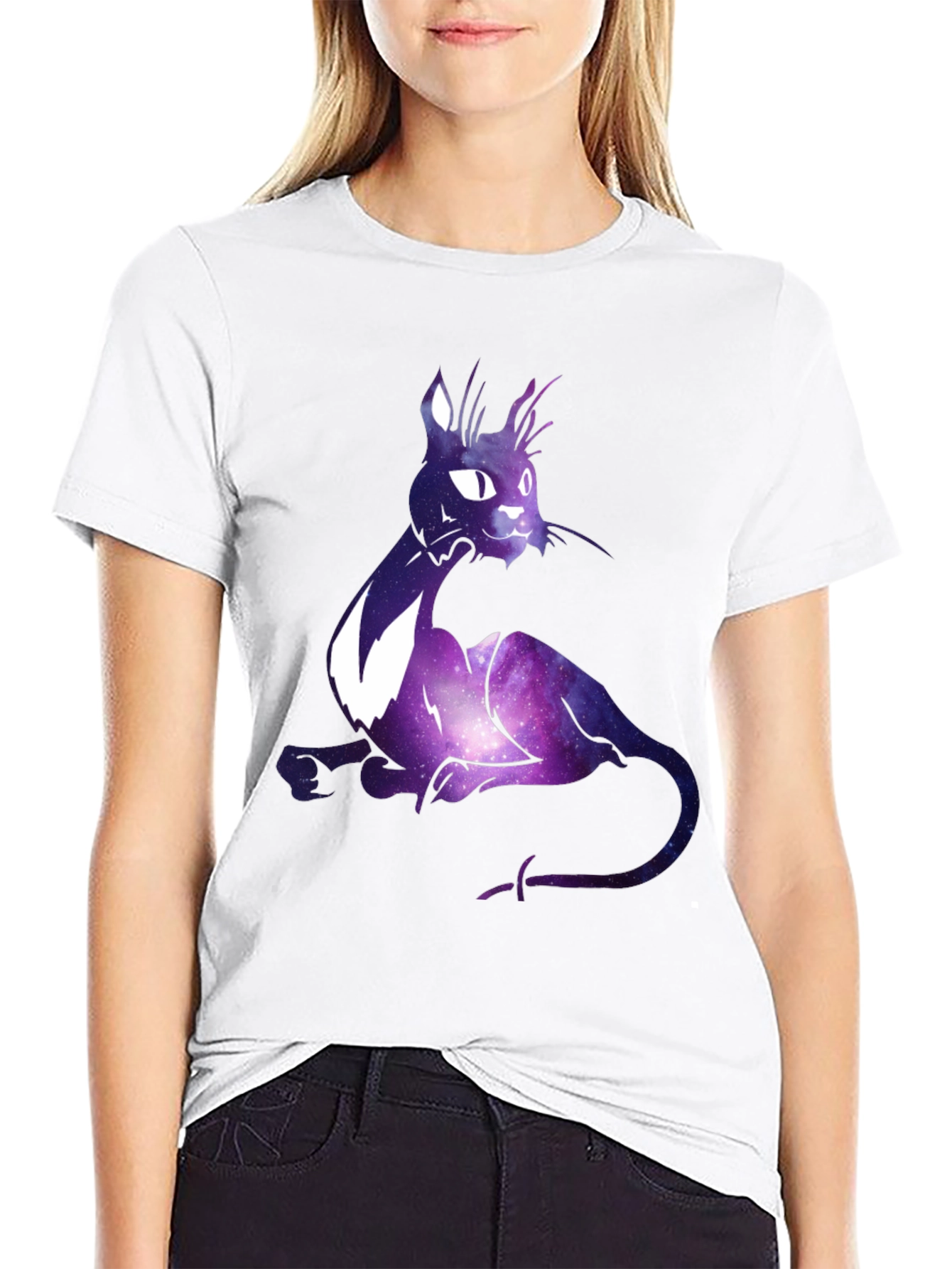 Galaxy Cat Graphic T-Shirt - Cosmic Feline Design