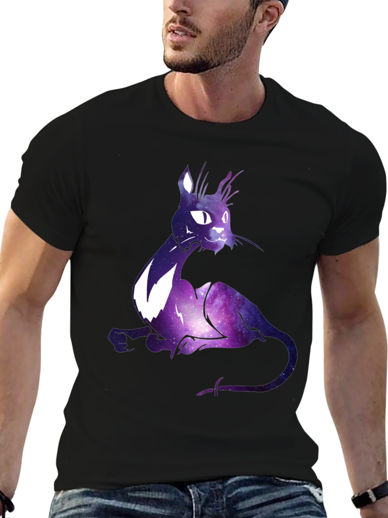 Galaxy Cat Graphic T-Shirt - Cosmic Feline Design